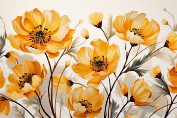 Yellow flowers watercolor background. Generative AI