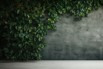 Natural green leaves on the wall. Illustration, Generative AI.