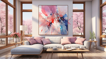 home living room with Serenity-themed abstract composition paint