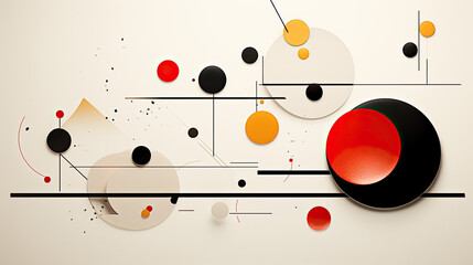 Dynamic abstract with bold geometric shapes and primary colors.