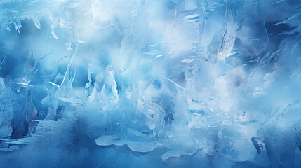 Background image of a frozen winter landscape rendered in an impressionistic style, showcasing frosty textures in pastel shades of ice blue and snow white, creating a digital winter wonderland with ic