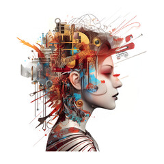 mind as machine, women  with machine mind , concept of advance mind 