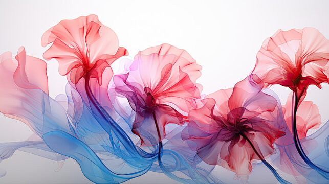 Create a digital floral background in the style of ethereal minimalism, featuring translucent water and flowing silhouettes. 