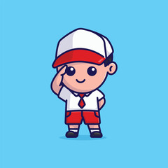 Cute boy wearing a hat indonesian elementary school cartoon vector illustration student icon