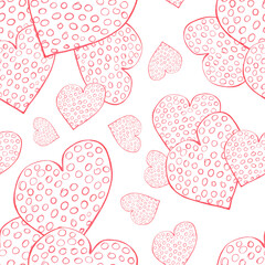 Seamless Pattern with Hearts. Hand Drawn Valentines Background.
