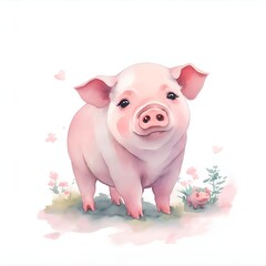 Pig in Chibi style in watercolor style