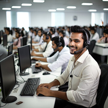 Indian people working in a call centre