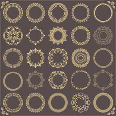Vintage set of vector round elements. Different elements for design frames, cards, menus, backgrounds and monograms. Classic patterns. Set of vintage patterns