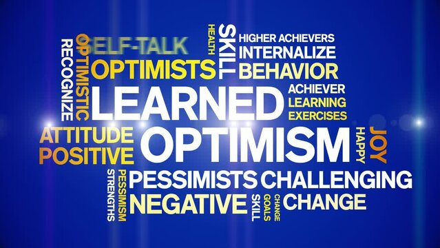 Learned Optimism animated tag word cloud;text design animation kinetic typography seamless loop.