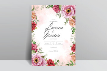Set of Watercolor Floral Frame Wedding Invitation Template