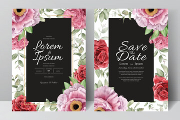 Set of Watercolor Floral Frame Wedding Invitation Template - obrazy, fototapety, plakaty