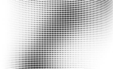 Black and white halftone texture. Black dots on a white background. Waves from points