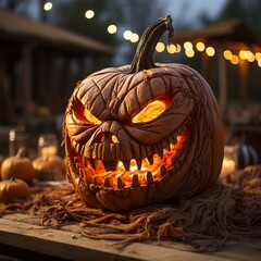 Creepy pumpkin jack o'lantern. Generative AI