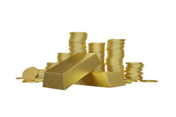 3D render , Stack of gold coin bar currency market financial