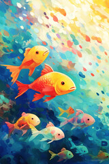 Fototapeta na wymiar Colorful fishes swimming in a eabed 