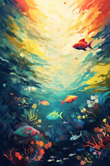 Colorful fishes swimming in a eabed 