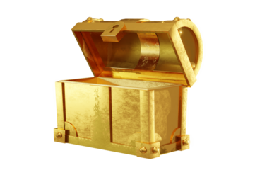 3D Illustration , Chest golden icon . Open treasure box