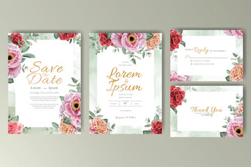 Set of Watercolor Floral Frame Wedding Invitation Template