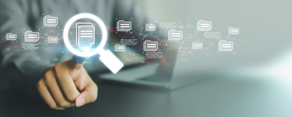 Database management cloud computing or data center cyber security file document transfer or business administrator analysis to growth and service information technology system concepts..