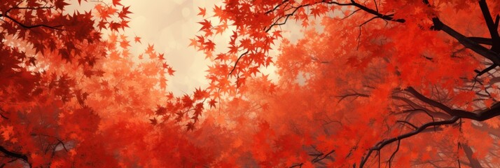 Sky above the autumn maple leaves forest background