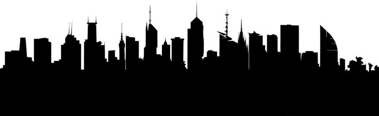 Fototapeta na wymiar City panoramic silhouette. Vector horizontal banner of urban cityscape.