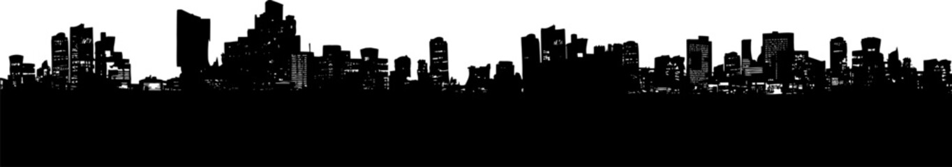 City panoramic silhouette. Vector horizontal banner of urban cityscape. - obrazy, fototapety, plakaty