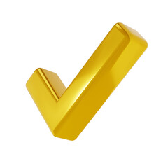 3d golden icon of check mark illustration. gold tick in isometric view. Element with isolated transparent png - obrazy, fototapety, plakaty