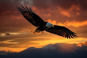 Fototapeta na wymiar Majestic Eagle Soaring Sunset, Generative ai
