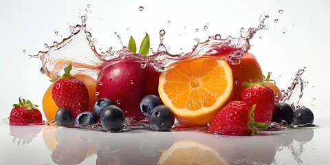 Fotobehang Photograph of fruit with white backgrounds, splash, highly detailed, food photography, Generative ai © LaxmiOwl