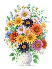Watercolor bouquet of mix flowers 3d style on transparent background,generative ai