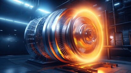 Glowing turbine engine the jet plane. Generative AI - obrazy, fototapety, plakaty