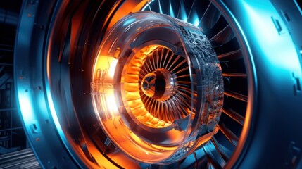 Fototapeta na wymiar Glowing turbine engine the jet plane. Generative AI