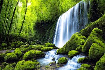 Obraz premium waterfall in the forest Generative AI