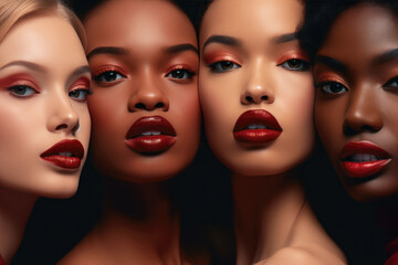 Inclusive Beauty: Diverse Women Embracing Beauty Glamour and Neutral Fashion Campaign Retouched Powerful Generative AI