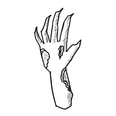 Zombie hand. Vector sketch. Isolated on white. Hand drawn style.