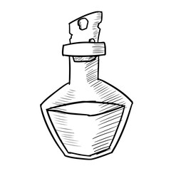 Potion bottle. Hand drawn sketch illustration. Isolated object on a white background.