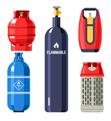Propane and butane, gas and gasoline in cylinders