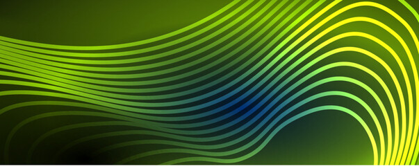 Techno neon wave lines, dynamic electric motion, speed concept. Templates for wallpaper, banner, background, landing page, wall art, invitation, prints