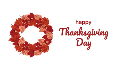 Happy Thanksgiving day concept. Festive backgrop with autumn leaves. Horizontal holiday poster for fall season on white background. Vector illustartion