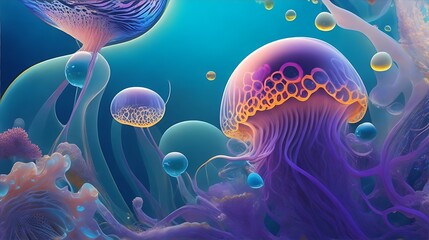 Abstract Background Of Jellyfish Floating In Depths Of The Ocean Generative AI