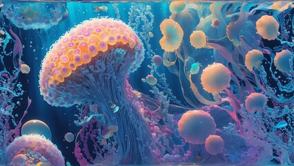 Abstract Background Of Jellyfish Floating In Depths Of The Ocean Generative AI
