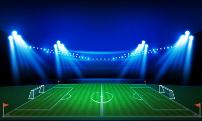 Football arena field with bright stadium lights vector design.