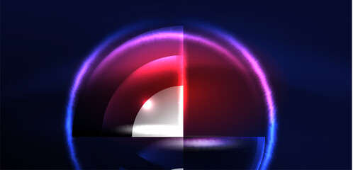 Neon round shapes, lines and triangle elements. Hi-tech design for wallpaper, banner, background, landing page, wall art, invitation, prints, posters