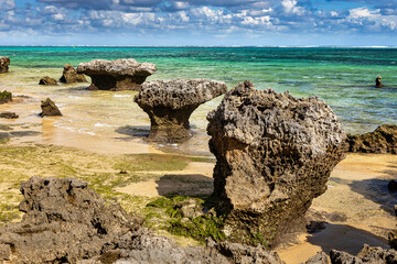 Interesting rock formations at Lagoon Beach, Lord Howe Island, Australia