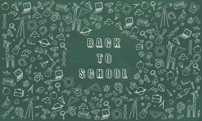 Concept of education School background with different stuff from notepad paper and back to school design vector..