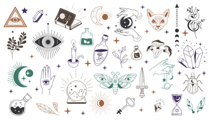 Mystic symbols and occult wisdom signs vector