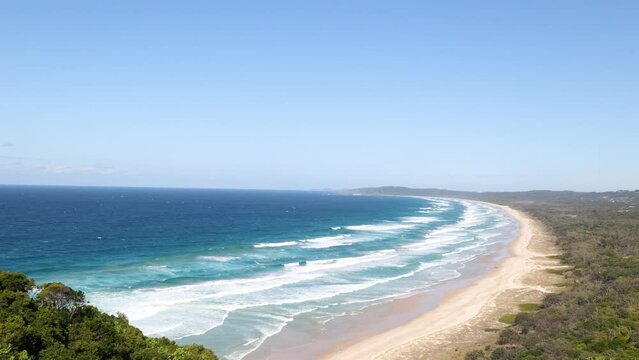 View looking over Tallow Beach in Byron Bay, New South Wales, east Australia
