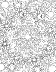 floral mandala flower intricate garden relaxing adult coloring page