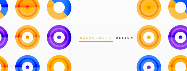 Eye-catching background of colorful circles of equal size arranged in abstract pattern. Circle boasts unique tone or hue, creating rainbow effect. Design has upbeat, contemporary feel