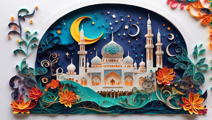 Mosque in paper cut style